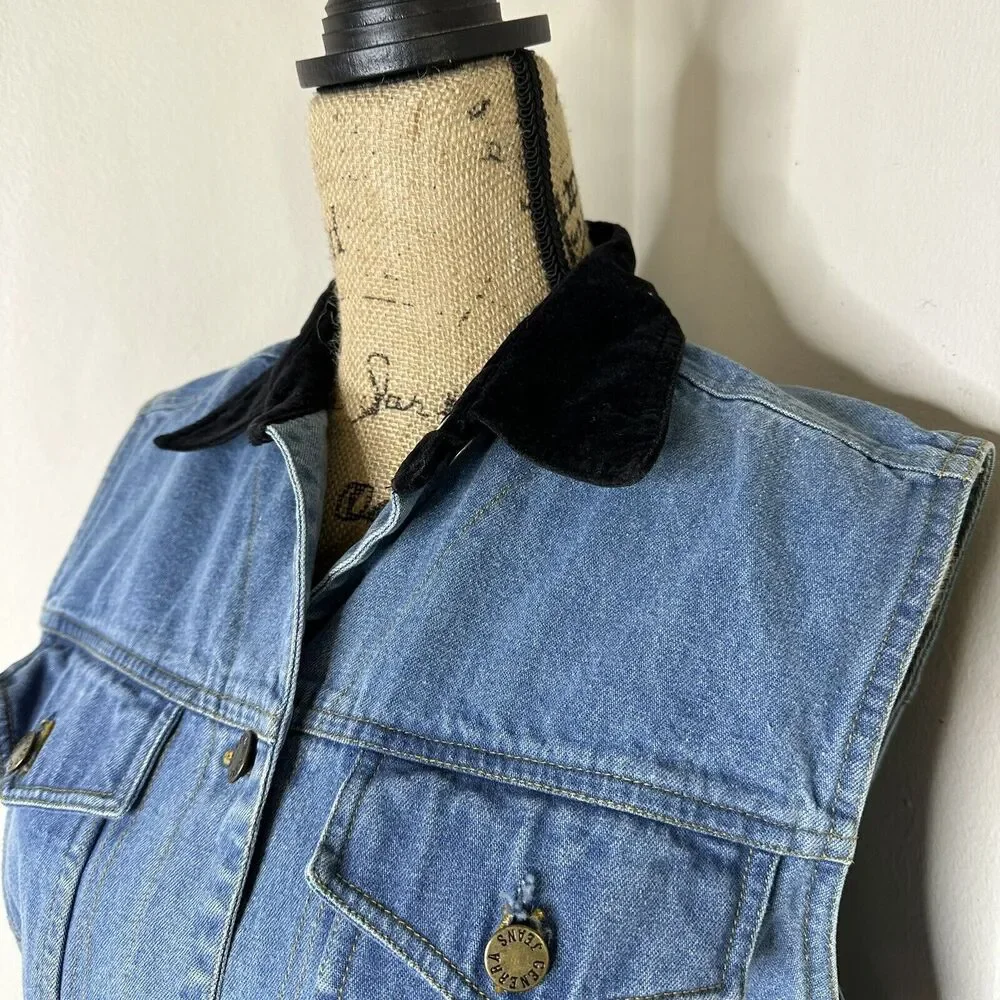 Vintage Hand Painted Denim Vest Womens Size M Forest‎ Stars Generra Art To Wear
